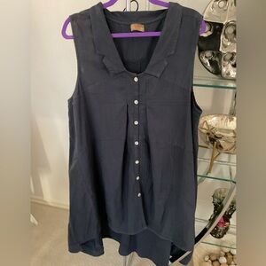Tulip Navy Sleeveless Button-Up high low dress.
